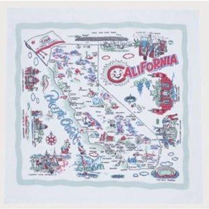 Vintage Moda Home Linens California Map Napkin Retro 100% cotton 20" New w/ Tag